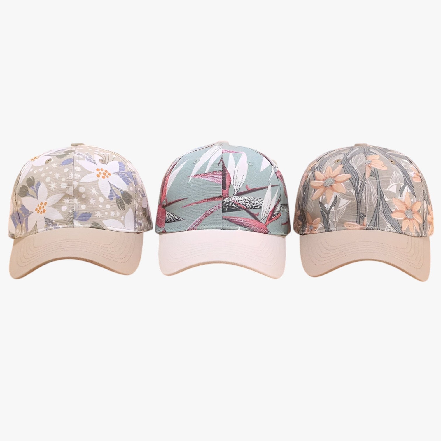 Herren Baumwoll-Basecap mit Blätterdruck und Sonnenvisier Baumwolle