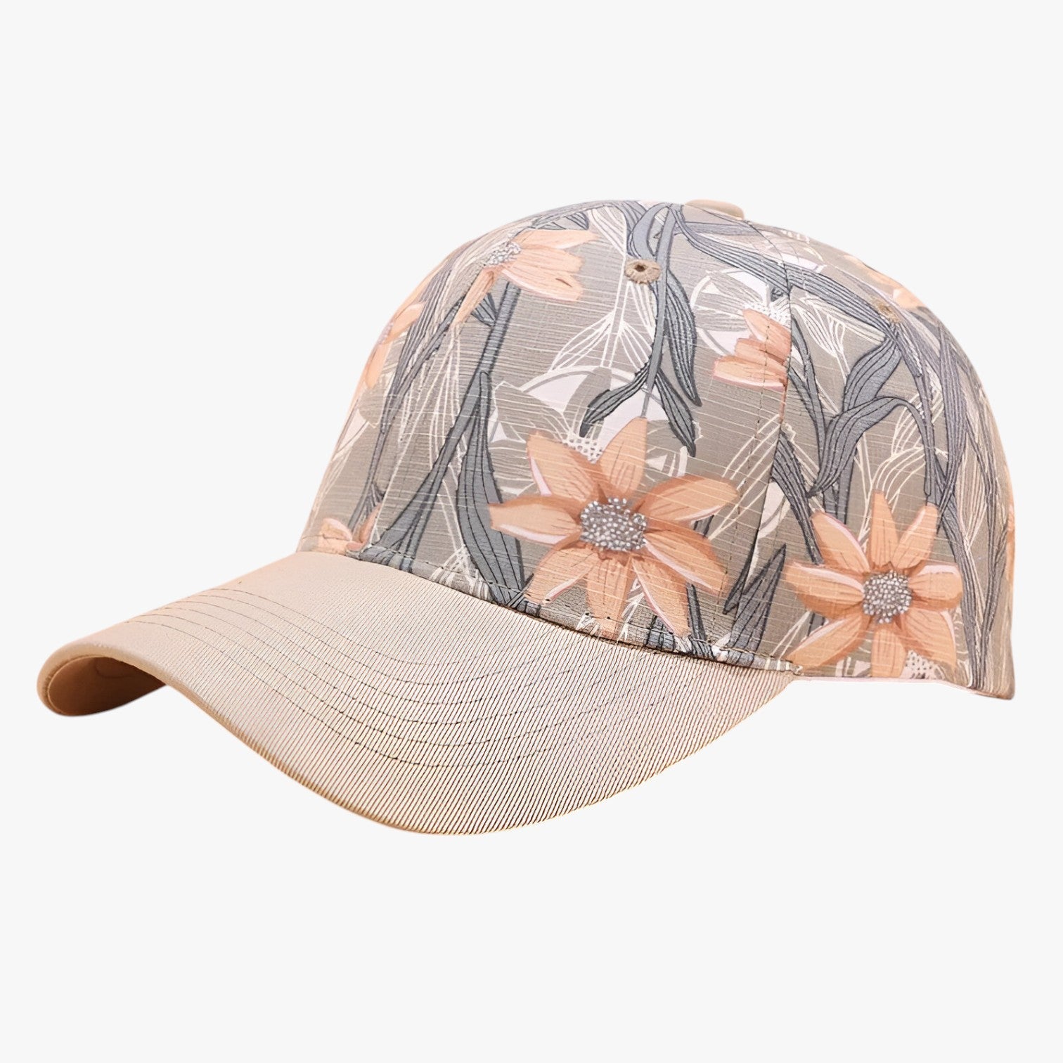 Herren Baumwoll-Basecap mit Blätterdruck und Sonnenvisier Baumwolle